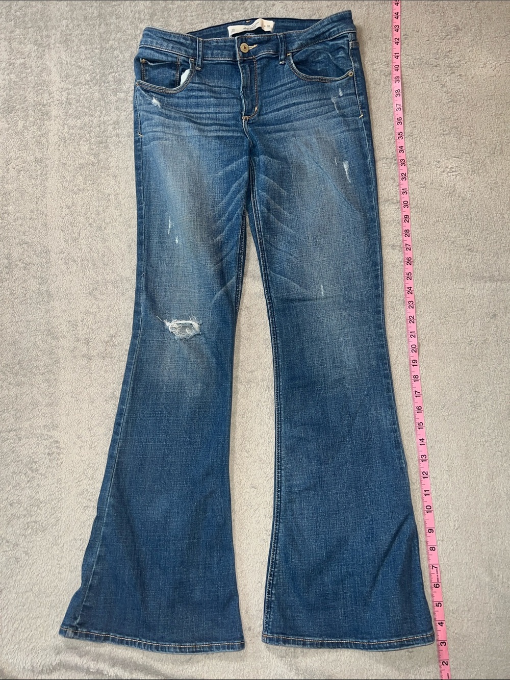 Abercrombie & Fitch Women's Distressed Dark Blue Flare Jeans